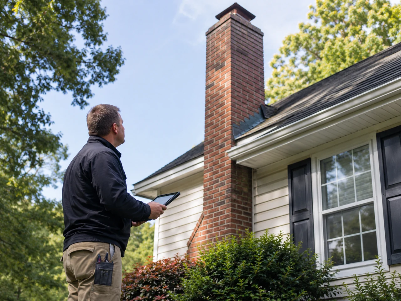 Accessible exterior chimney repair review during a Florida service visit
